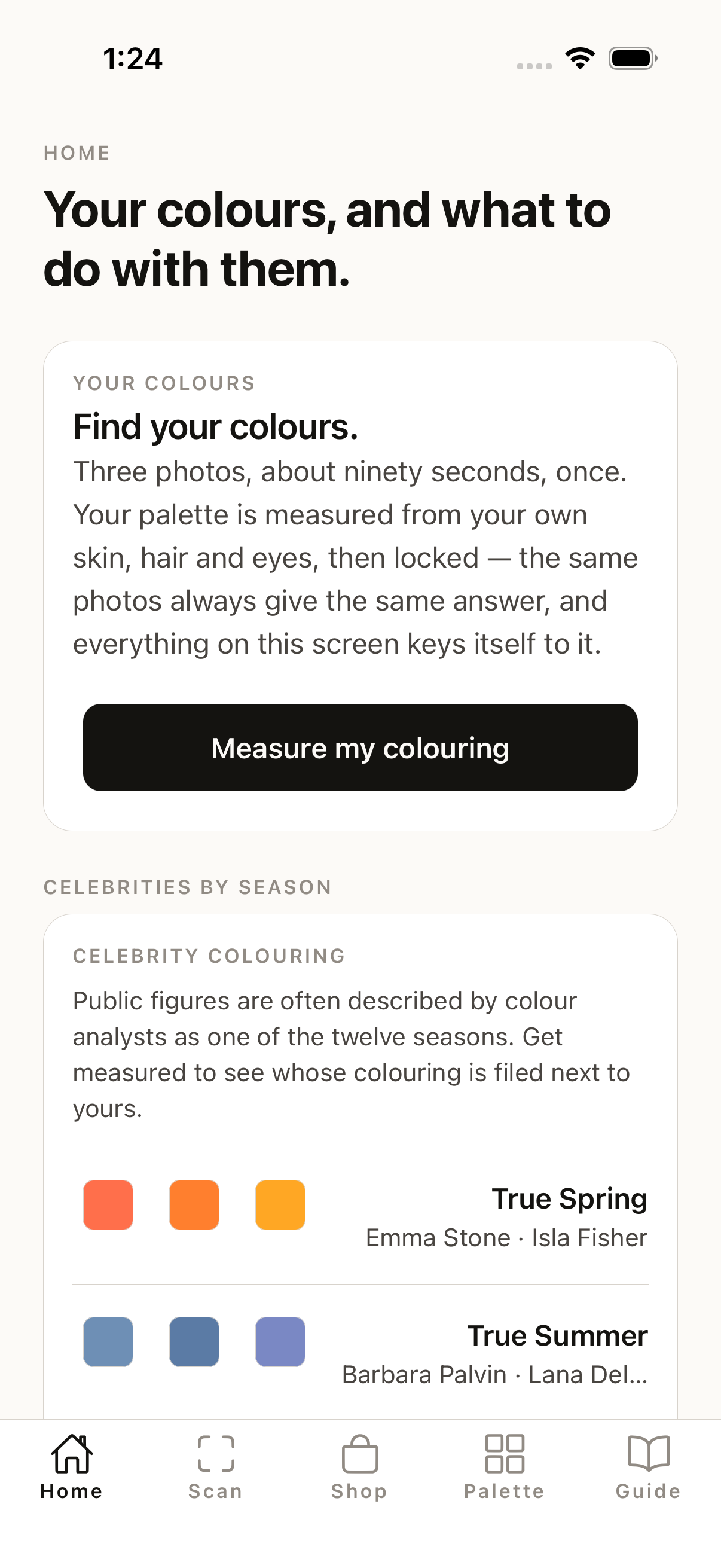 Colorella home screen: your colours, and what to do with them